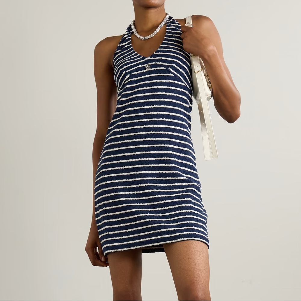 Givenchy striped terry halter neck mini dress in navy